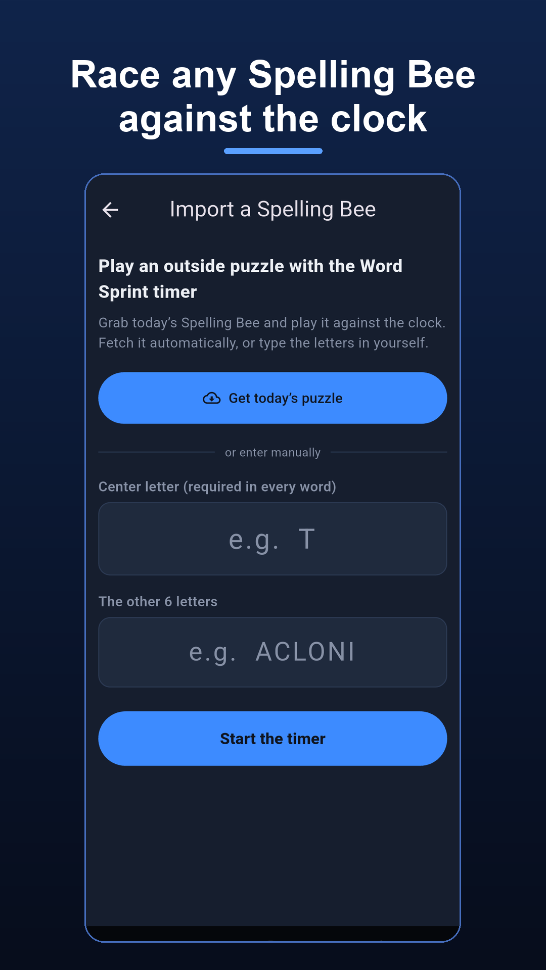 Import any Spelling Bee and race it